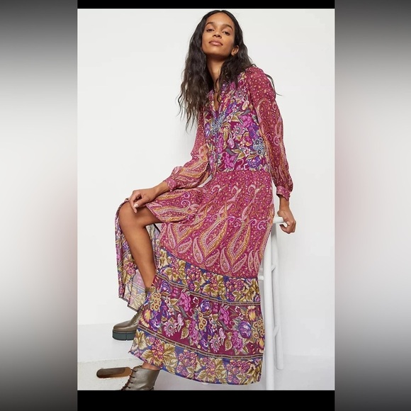 NWOT- Anthropologie - Nikole Floral Paisley BOHO BUTTON DOWN DRESS - Picture 13 of 14